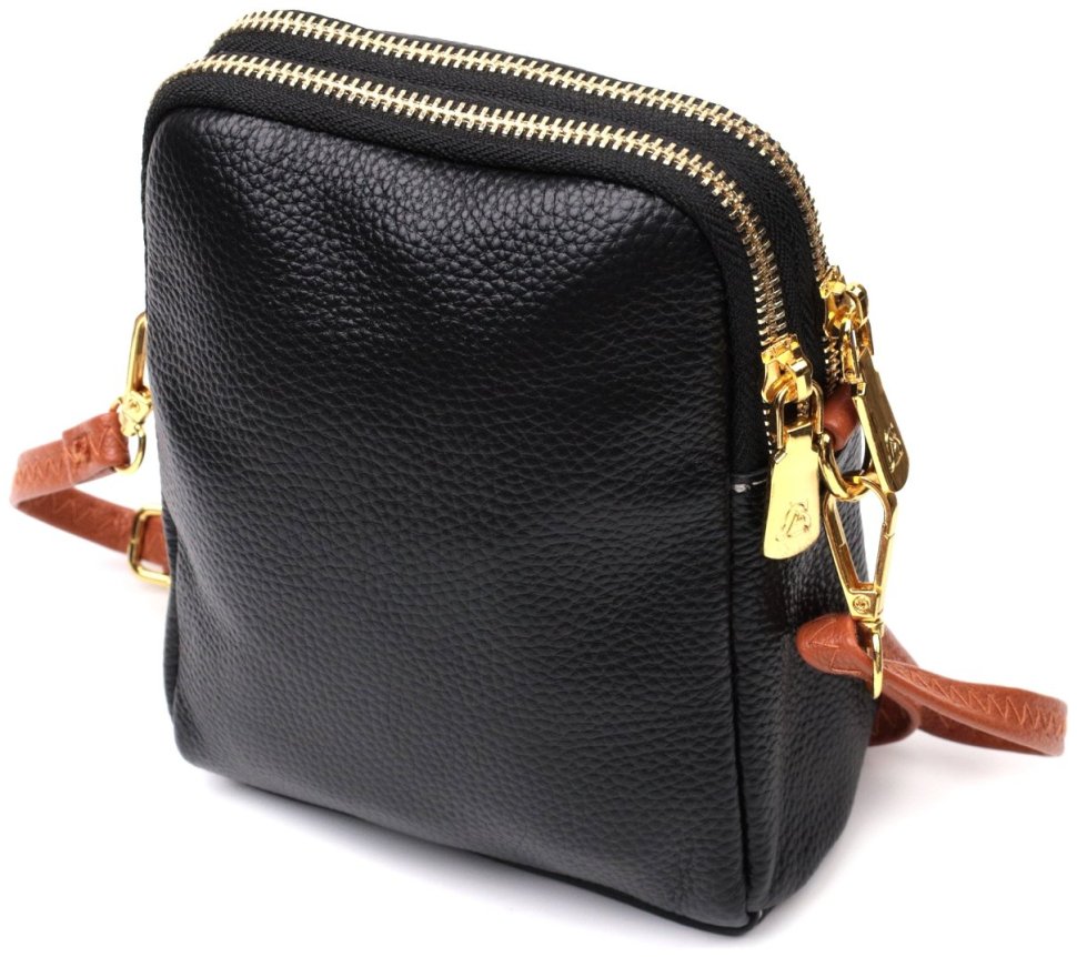 Мініатюрна жіноча сумочка на плече з натуральної шкіри чорного кольору Vintage 2422269