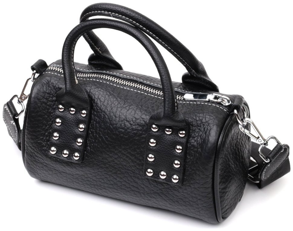 Чорна жіноча сумка горизонтального типу з фактурної шкіри з ручками Vintage 2422369