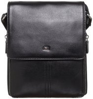 Мужская сумка-планшет из гладкой кожи черного цвета с клапаном DESISAN 80506