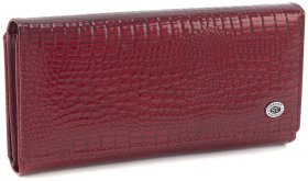 Великий жіночий гаманець із натуральної лакової шкіри червоного кольору на два відділи ST Leather 70806