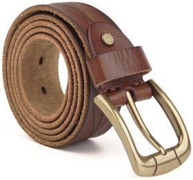 Рыжий мужской ремень из натуральной кожи с тисненным узором Vintage 2420070