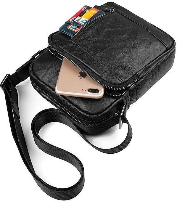 Вертикальна шкіряна сумка планшет чорного кольору VINTAGE STYLE (14527)