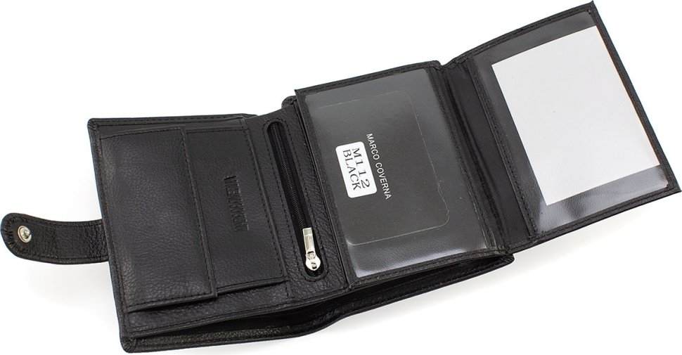 Мужской кошелек из мягкой телячьей кожи черного цвета на кнопке Marco Coverna (21583)