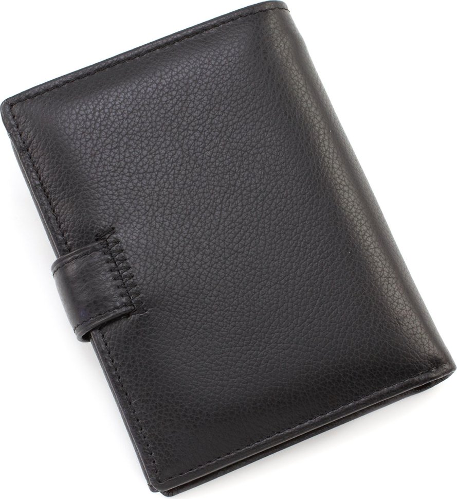 Мужской кошелек из мягкой телячьей кожи черного цвета на кнопке Marco Coverna (21583)