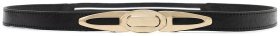 Узкий итальянский женский кожаный ремень с резинкой и золотого цвета фурнитурой Gherardini 15095 (черный)