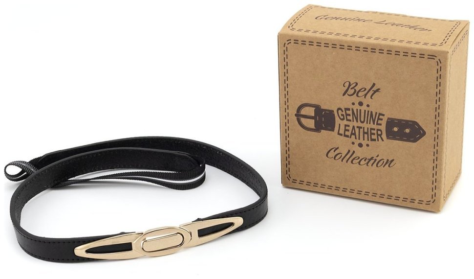 Узкий итальянский женский кожаный ремень с резинкой и золотого цвета фурнитурой Gherardini 15095 (черный) фото №4 Узкий итальянский женский кожаный ремень с резинкой и золотого цвета фурнитурой Gherardini 15095 (черный) modnotak фото №4