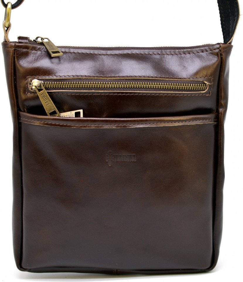 Чоловіча коричнева сумка через плече з натуральної шкіри TARWA (19632)