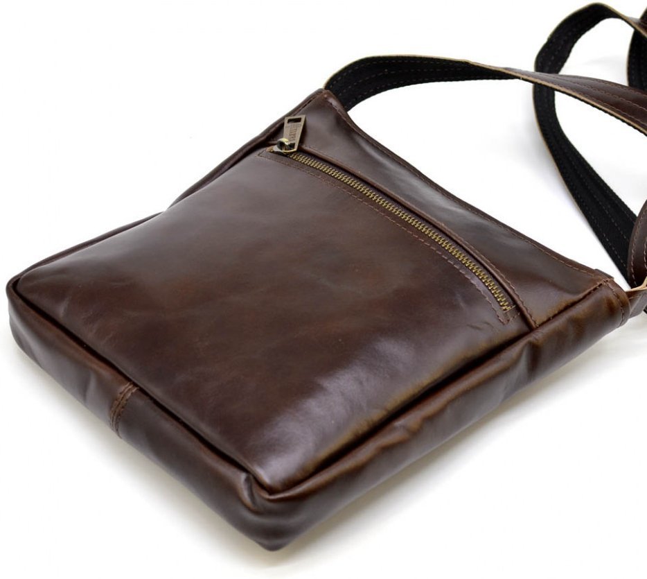 Мужская качественная коричневая сумка через плечо из натуральной кожи TARWA (19632)