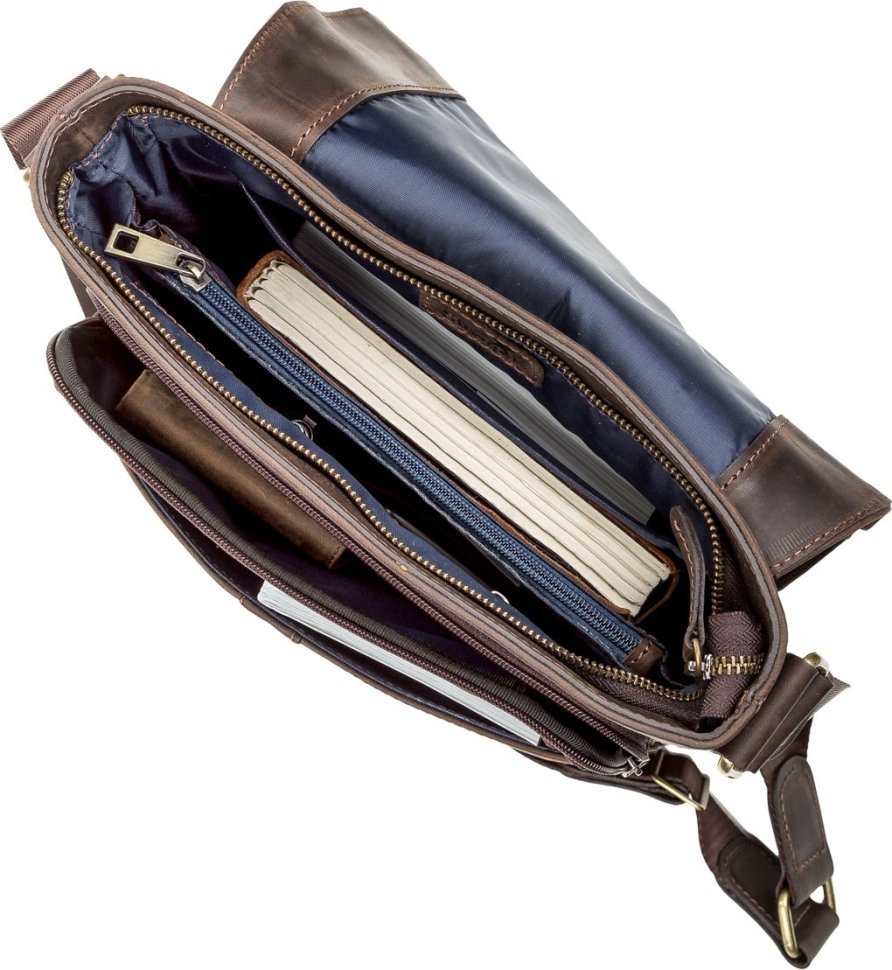 Чоловіча коричнева сумка через плече з натуральної шкіри із клапаном SHVIGEL (2411113)