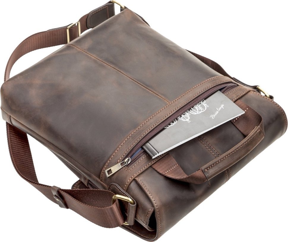 Мужская коричневая сумка через плечо из натуральной кожи с клапаном SHVIGEL (2411113)