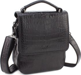 Кожаная сумка черного цвета с тиснением под крокодила KARYA (0795-53)