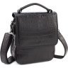 Шкіряна сумка чорного кольору з тисненням під крокодила KARYA (0795-53) - 1