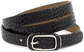 Вузький лаковий шкіряний ремінь із тестурою під рептилію Remar 21201 чорного кольору