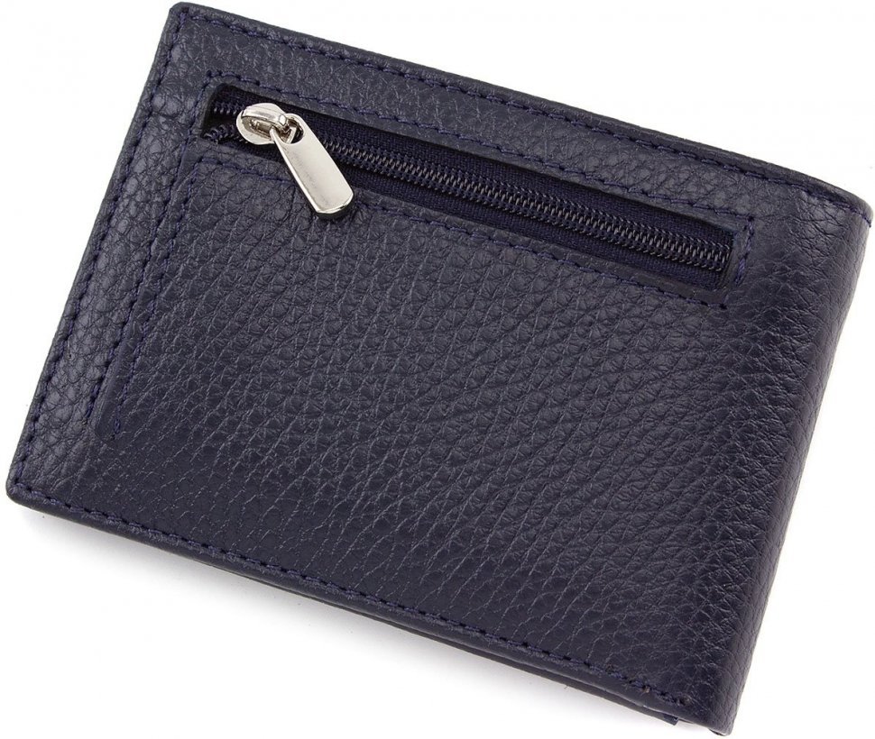 Шкіряне портмоне синього кольору із затискачем для купюр Bond Non (10633)