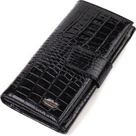 Лакированный вертикальный мужской бумажник из натуральной кожи с тиснением под крокодила CANPELLINI (2421842)