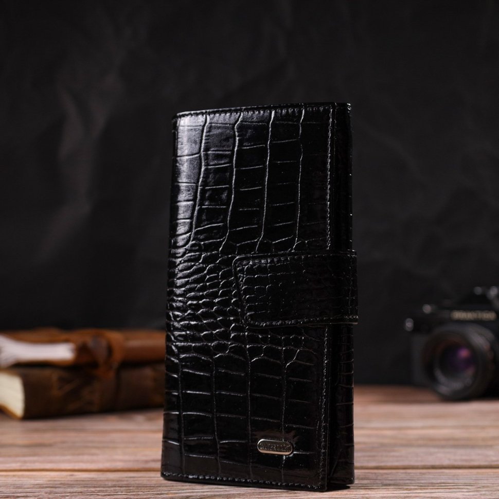 Лакований вертикальний чоловічий гаманець з натуральної шкіри з тисненням під крокодила CANPELLINI (2421842)