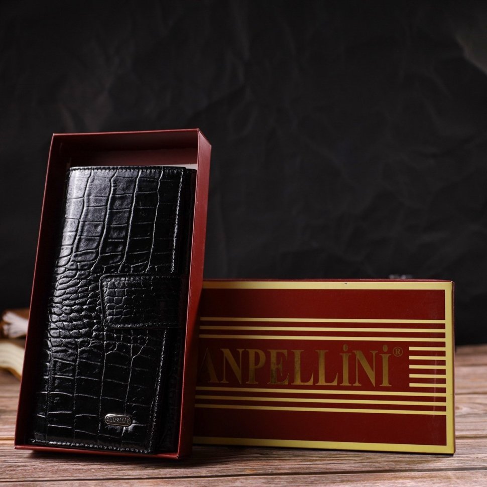 Лакований вертикальний чоловічий гаманець з натуральної шкіри з тисненням під крокодила CANPELLINI (2421842)