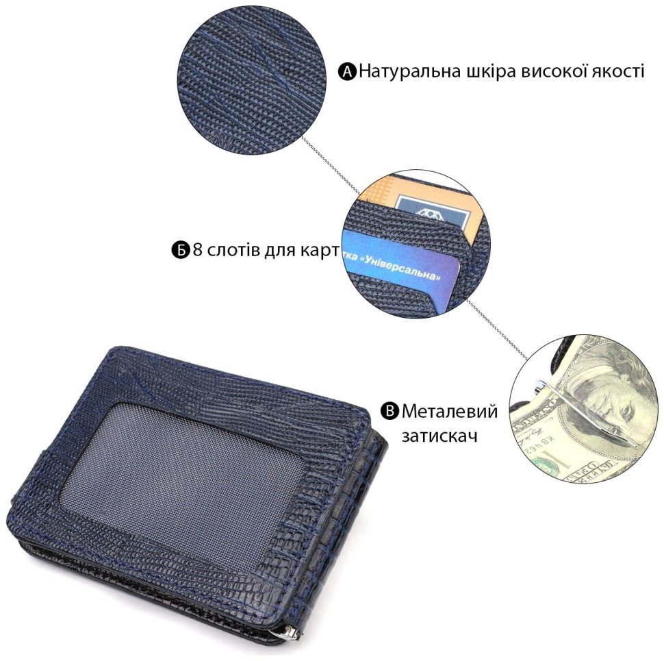 Синий мужской зажим для денег из натуральной кожи с тиснением CANPELLINI (2421942) modnotak фото №11