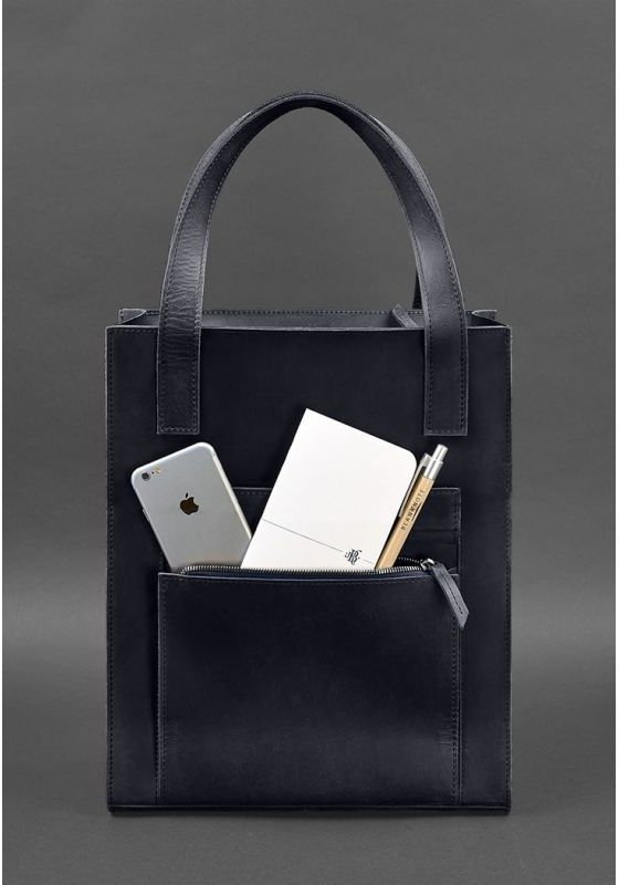 Містка сумка шоппер темно-синього кольору з натуральної шкіри BlankNote Бетсі (12824)