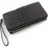Жіночий гаманець-клатч чорного кольору з натуральної шкіри під крокодила KARYA (19968) - 4