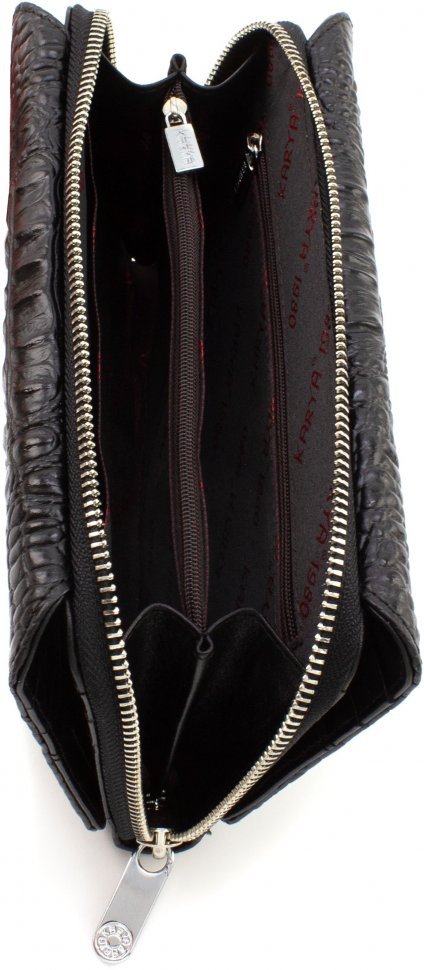 Жіночий гаманець-клатч чорного кольору з натуральної шкіри під крокодила KARYA (19968)