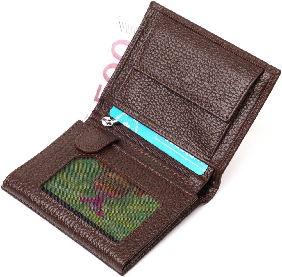 Компактний чоловічий гаманець із натуральної зернистої шкіри без застібки BOND (2421989)