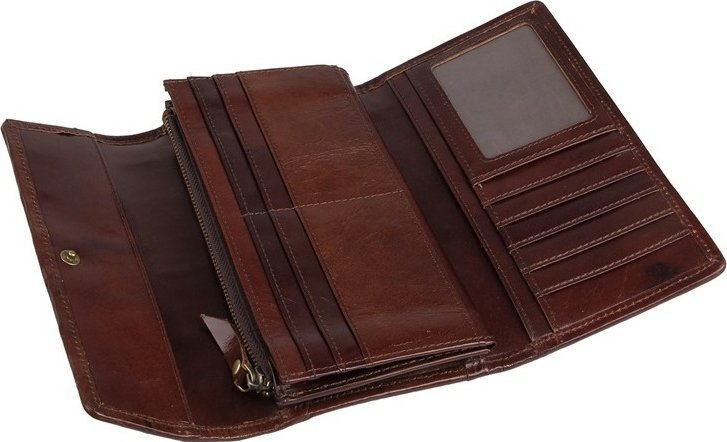Довгий горизонтальний жіночий гаманець з натуральної шкіри з принтом Vintage (14494)