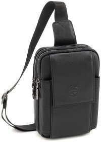 Мужская небольшая сумка-слинг из натуральной кожи в черном цвете H.T Leather 94506