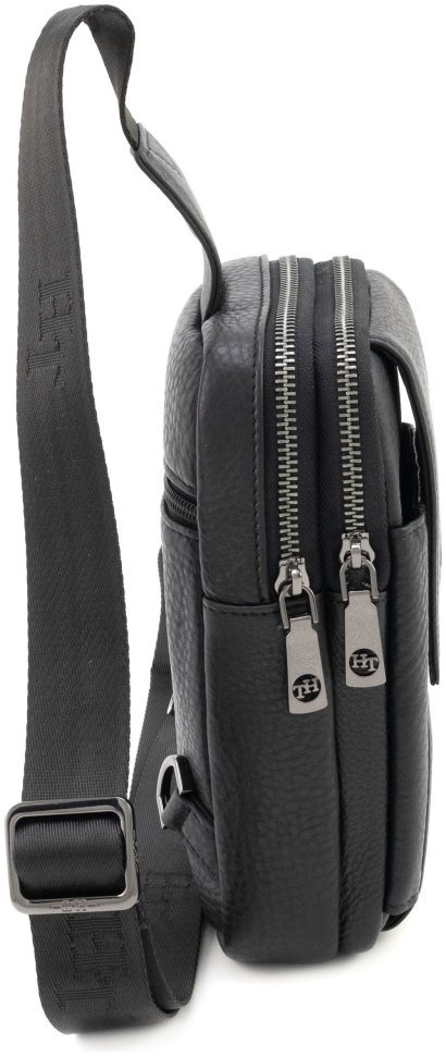 Мужская небольшая сумка-слинг из натуральной кожи в черном цвете H.T Leather 94506 modnotak фото №2