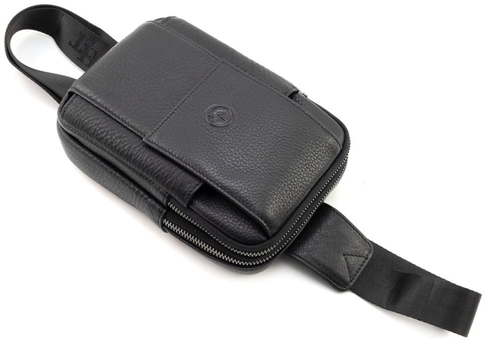 Мужская небольшая сумка-слинг из натуральной кожи в черном цвете H.T Leather 94506 modnotak фото №6