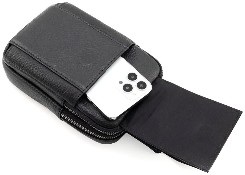 Мужская небольшая сумка-слинг из натуральной кожи в черном цвете H.T Leather 94506 modnotak фото №7