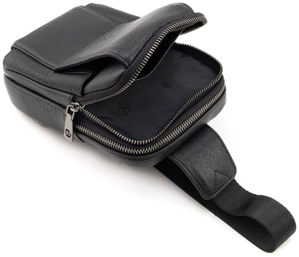 Мужская небольшая сумка-слинг из натуральной кожи в черном цвете H.T Leather 94506 modnotak фото №8