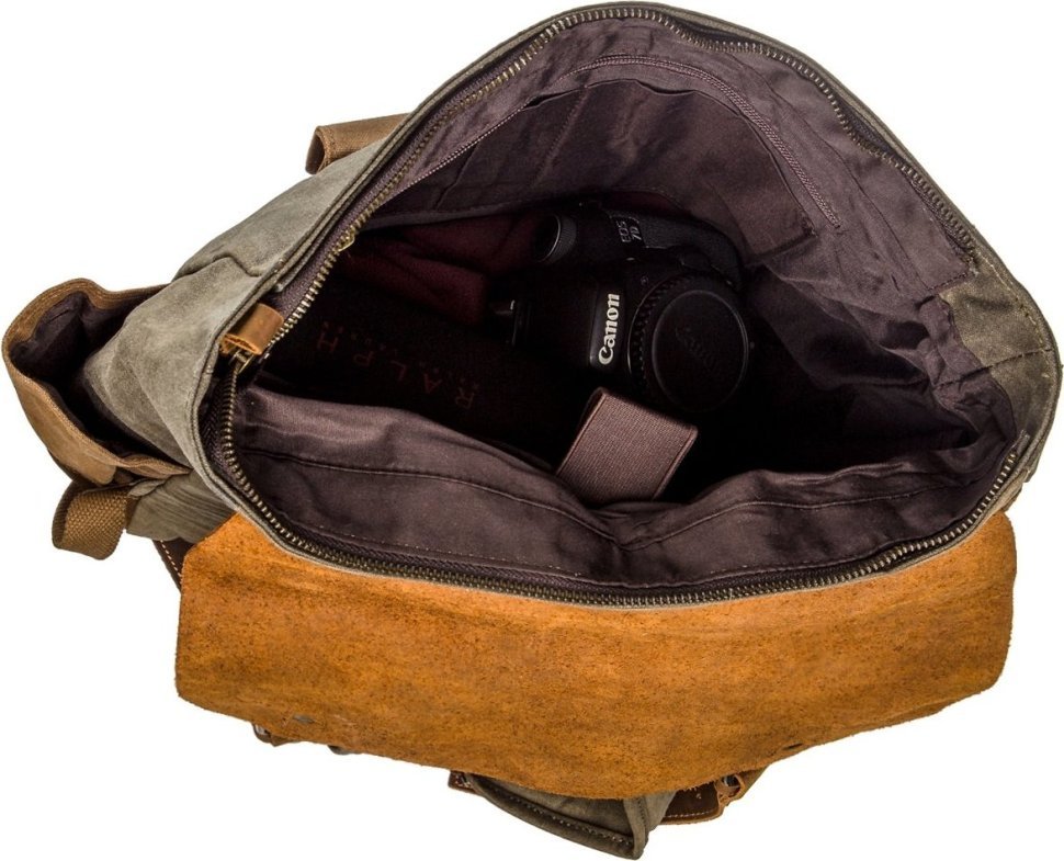 Удобный текстильный рюкзак серого цвета с карманами canvas Vintage (20111)