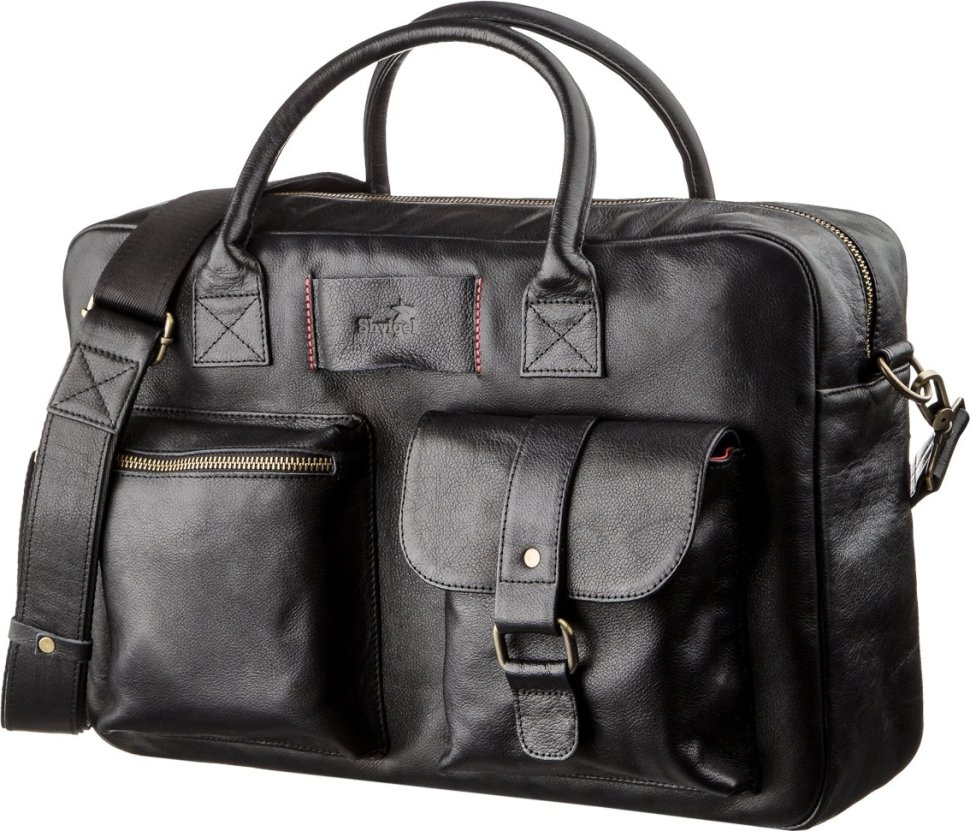 Большая черная мужская сумка-портфель из натуральной высококачественной кожи SHVIGEL (19118)