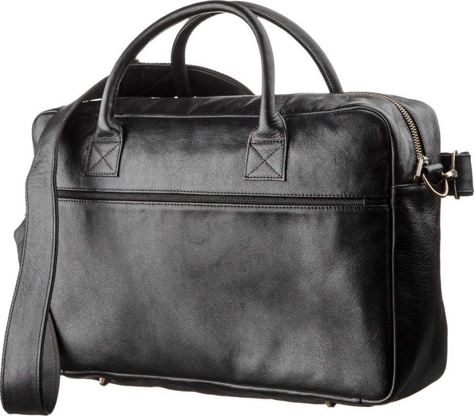 Велика чорна чоловіча сумка-портфель із натуральної високоякісної шкіри SHVIGEL (19118)