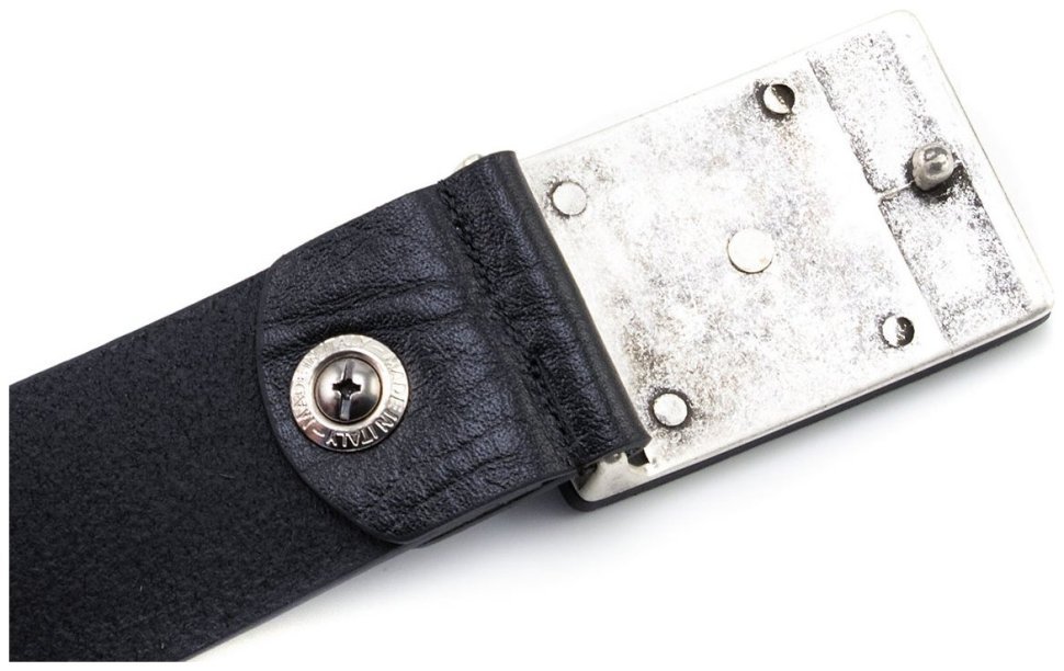 Итальянский кожаный ремень с кожаной пряжкой гвоздь Gherardini 40826 черный modnotak фото №5