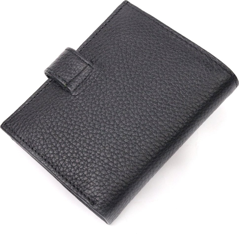 Мужское портмоне из натуральной зернистой кожи черного цвета с хлястиком на кнопке KARYA (2420992)