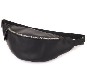 Класична чоловіча сумка-бананка з вінтажної шкіри чорного кольору Shvigel 95106