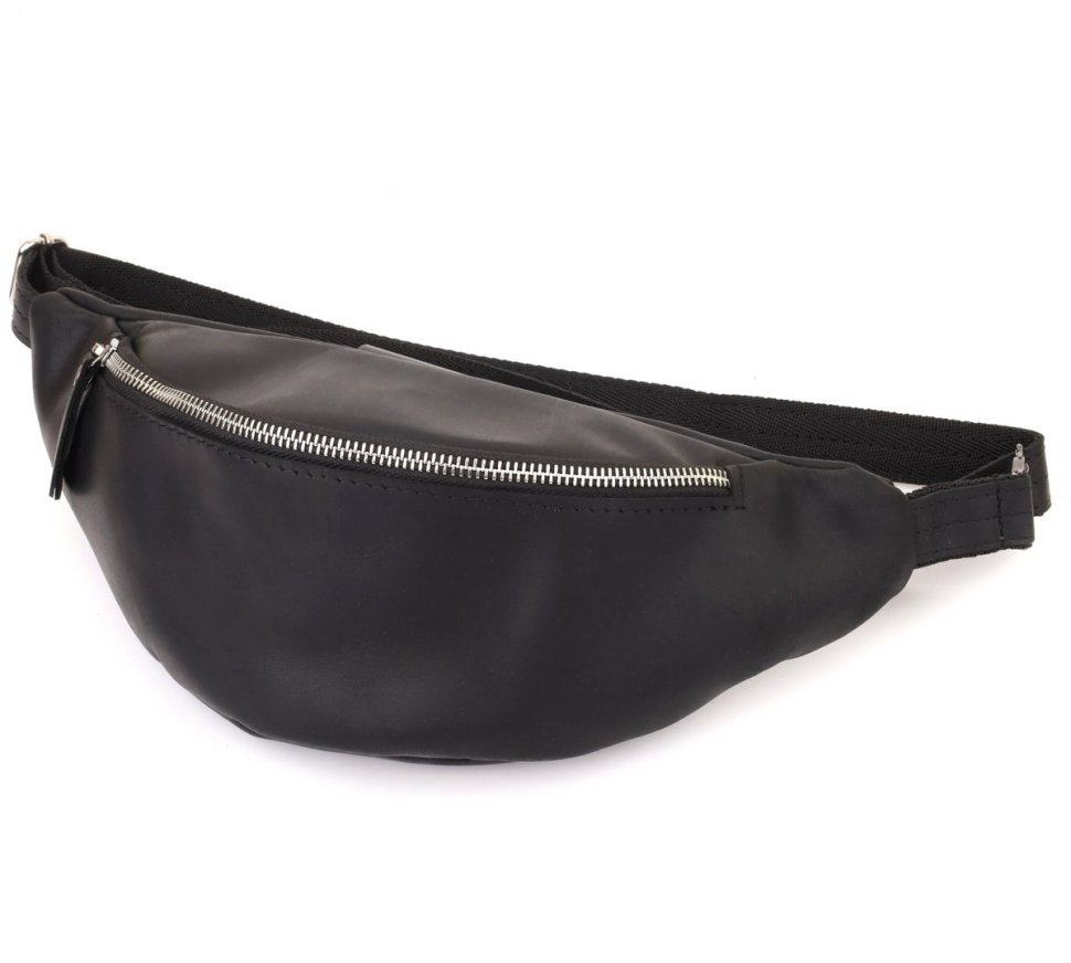 Классическая мужская сумка бананка из винтажной кожи черного цвета Shvigel 95106 фото №1 Классическая мужская сумка бананка из винтажной кожи черного цвета Shvigel 95106 modnotak фото №1