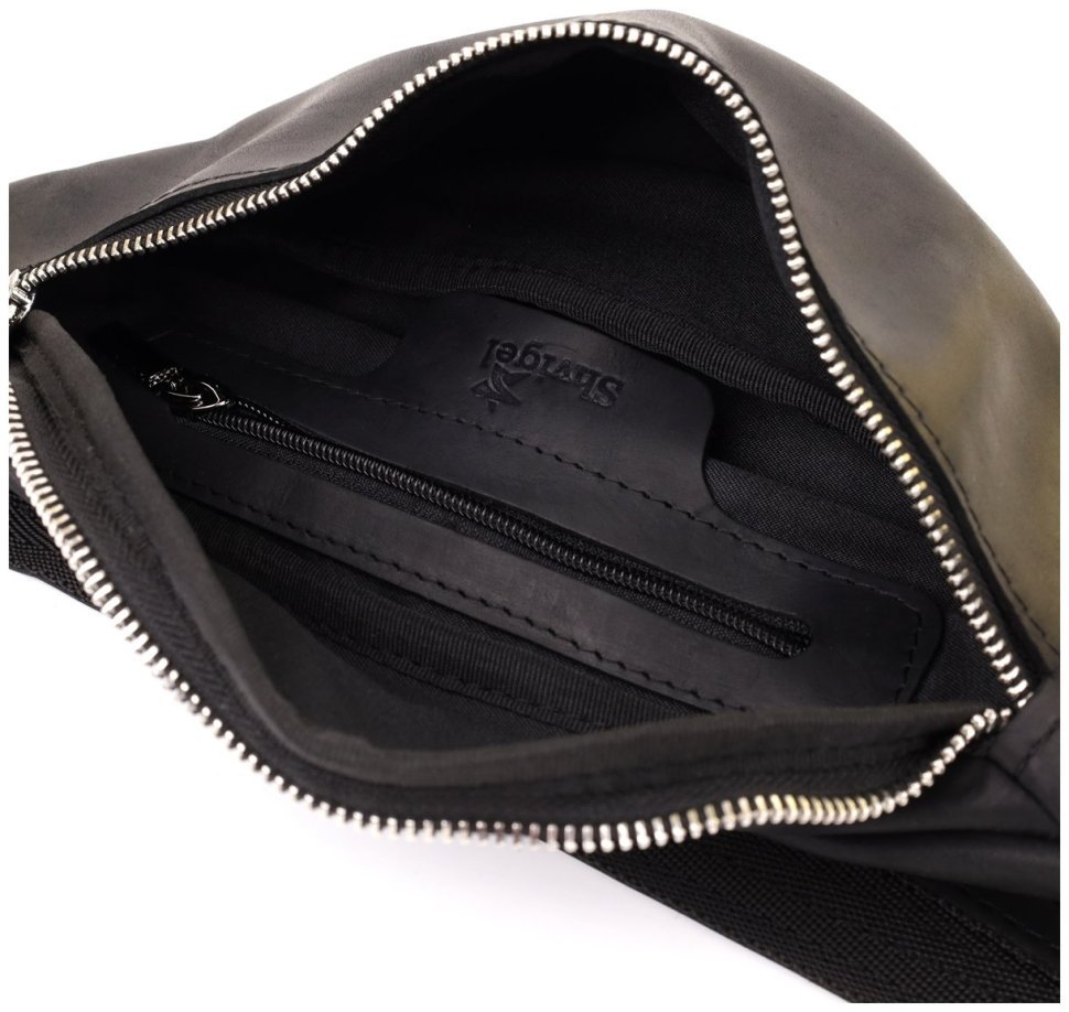 Классическая мужская сумка бананка из винтажной кожи черного цвета Shvigel 95106 фото №7 Классическая мужская сумка бананка из винтажной кожи черного цвета Shvigel 95106 modnotak фото №7