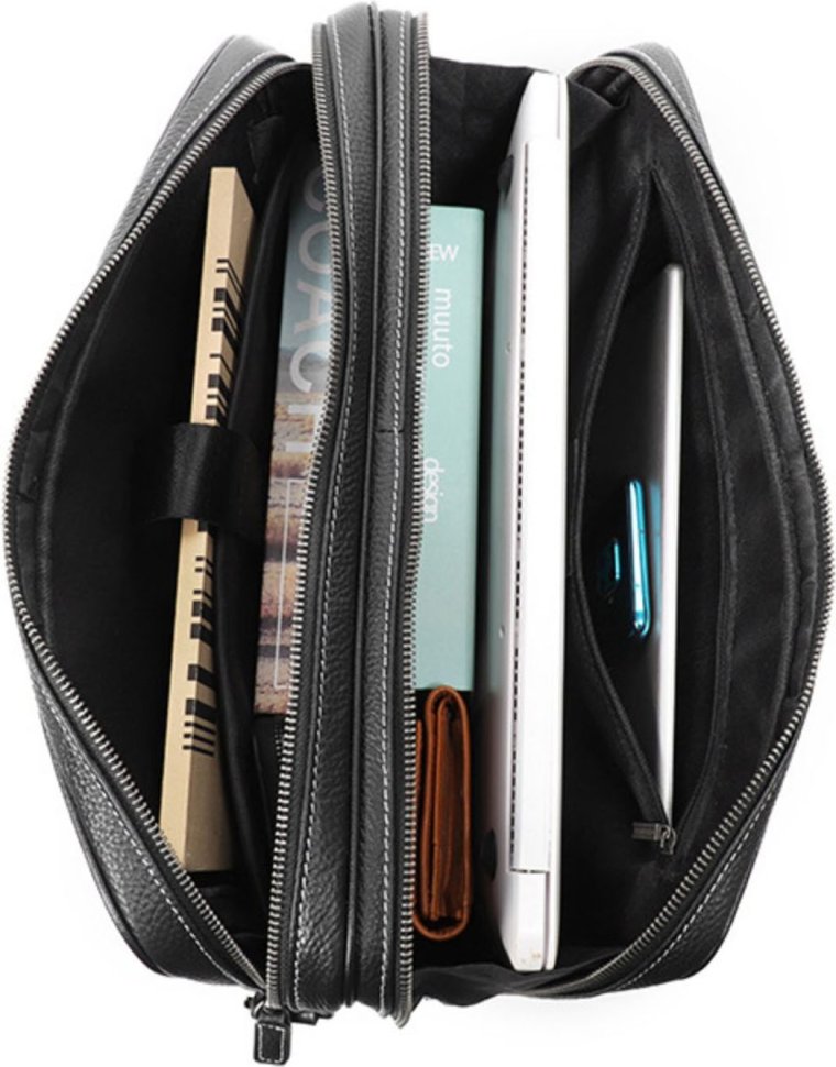 Стильная мужская сумка под ноутбук и документы из натуральной кожи со светлой строчкой Tiding Bag (21209)