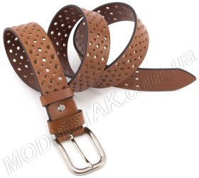 Мужской перфорированный ремень из натуральной кожи Grande Pelle (43401)