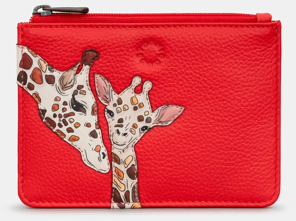 Женский кожаный кардхолдер Yoshi Y1219 Morton красного цвета с нашивкой жирафа 95506 modnotak фото №1