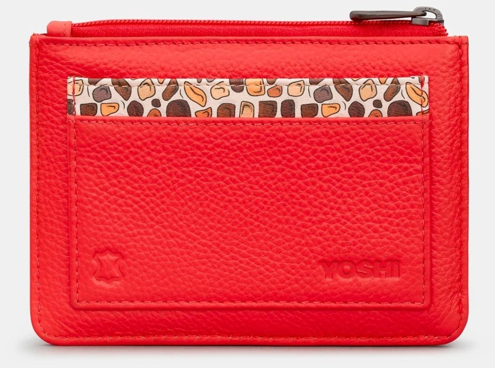 Женский кожаный кардхолдер Yoshi Y1219 Morton красного цвета с нашивкой жирафа 95506 modnotak фото №2
