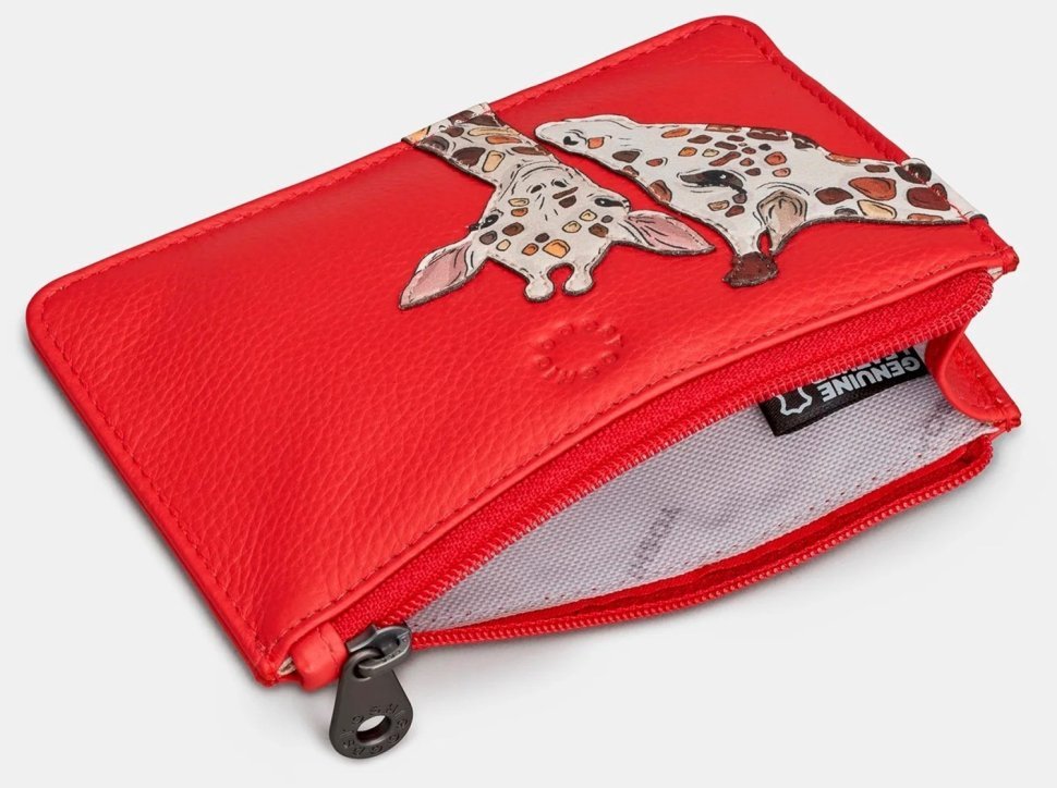 Женский кожаный кардхолдер Yoshi Y1219 Morton красного цвета с нашивкой жирафа 95506 modnotak фото №3