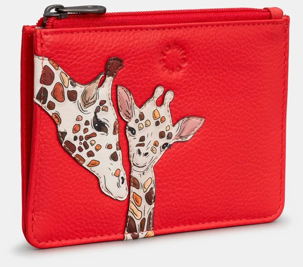 Женский кожаный кардхолдер Yoshi Y1219 Morton красного цвета с нашивкой жирафа 95506 modnotak фото №4
