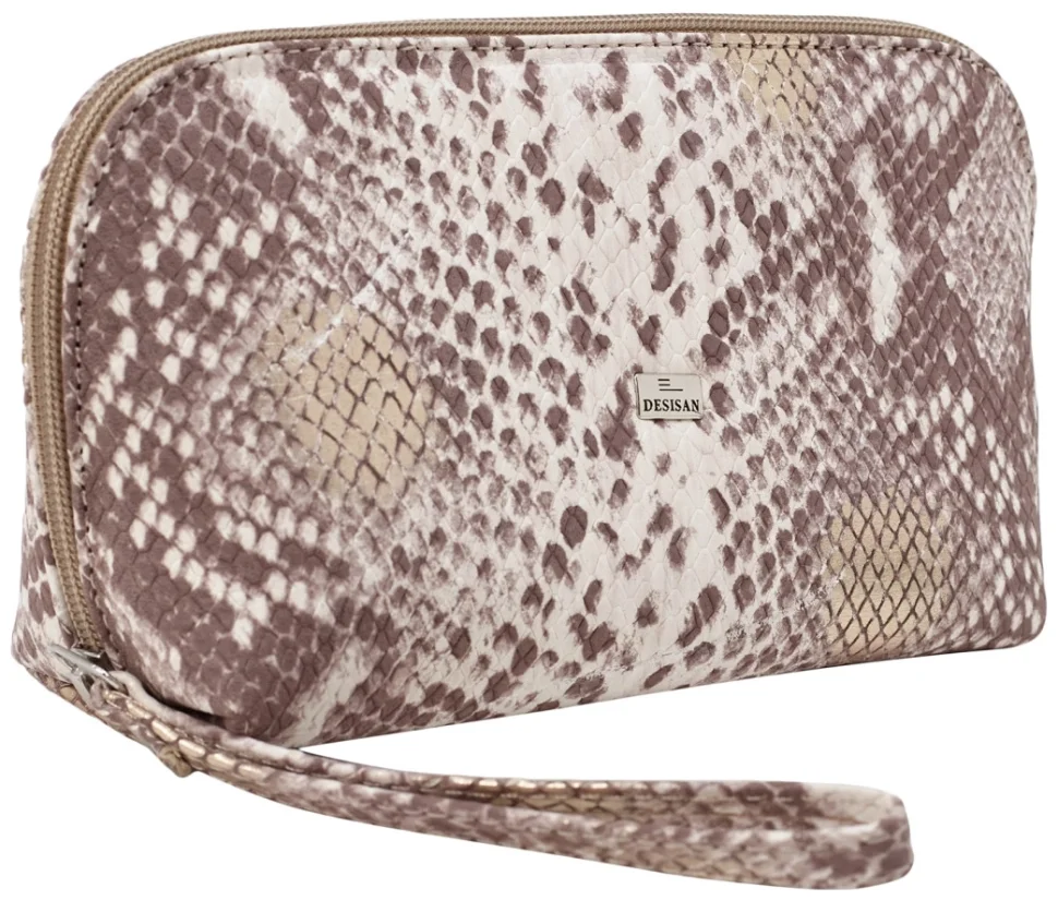Кожаная женская косметичка с кистевым ремешком Desisan 106806 под рептилию бежевая фото №4 Кожаная женская косметичка с кистевым ремешком Desisan 106806 под рептилию бежевая modnotak фото №4