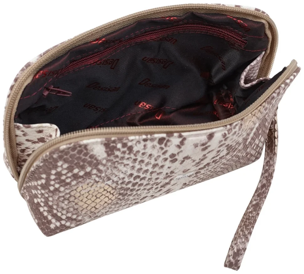 Кожаная женская косметичка с кистевым ремешком Desisan 106806 под рептилию бежевая фото №2 Кожаная женская косметичка с кистевым ремешком Desisan 106806 под рептилию бежевая modnotak фото №2