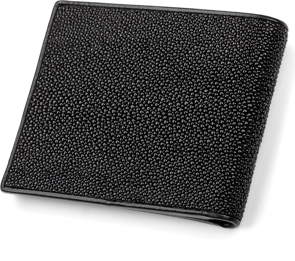 Тонке чорне портмоне зі справжньої шкіри морського ската STINGRAY LEATHER (024-18009)