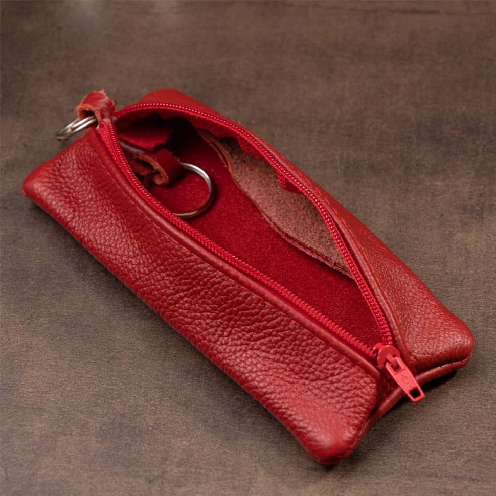 Красная женская кожаная ключница на молниевой застежке Shvigel (2415311)